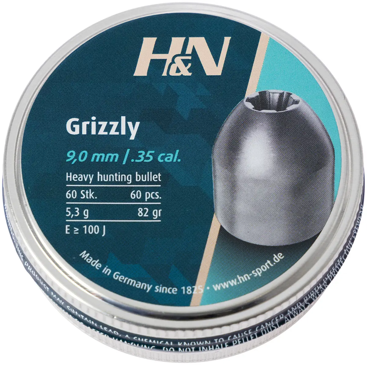 Пули пневматические H&N Grizzly. Кал. 9 мм. Вес - 5.3 г. 60 шт/уп