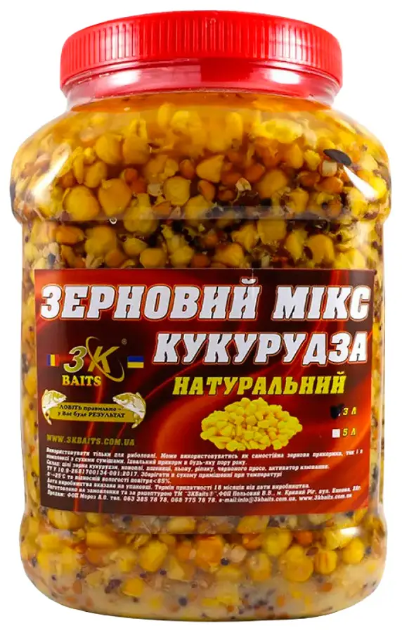 Зерновая смесь 3KBaits 3KBaits Зерновий Микс Кукурудза (натуральний) ведро/банка 3л