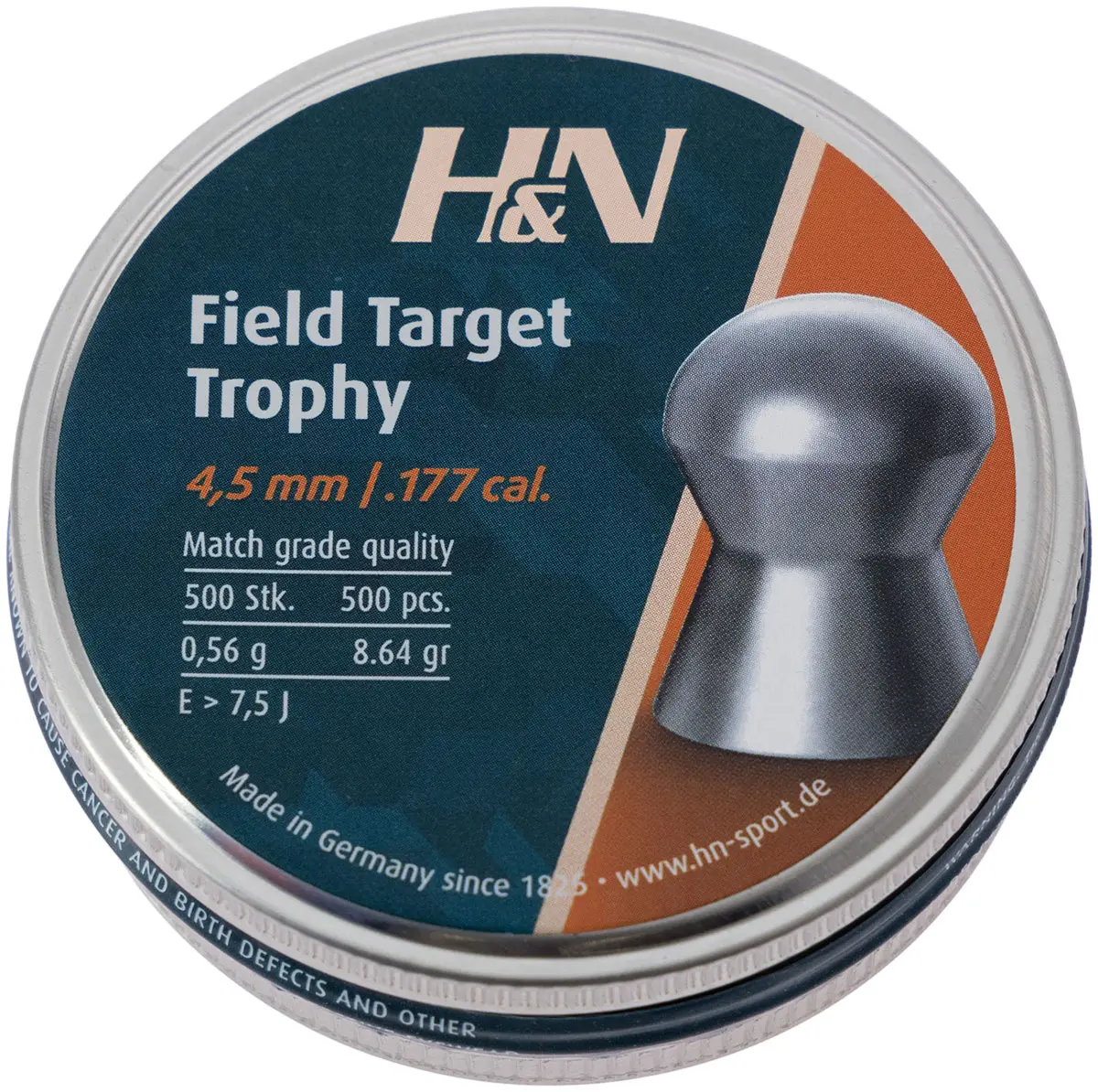 Пули пневматические H&N Field & Target Trophy. Кал. 4.51 мм. Вес - 0.56 г. 500 шт/уп