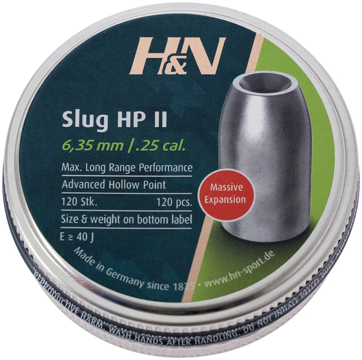 Пули пневматические H&N Slug HP II кал. 6.35 мм. Вес - 2,07 г. 120 шт/уп
