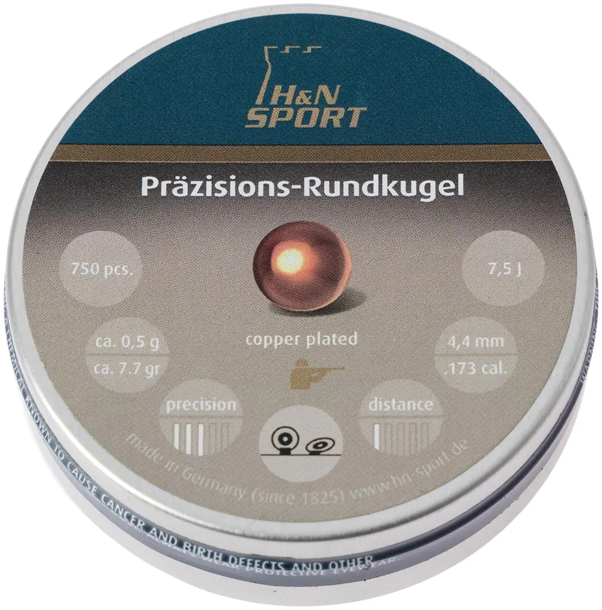 Пули пневматические H&N Rundkugel (золотистые). Кал. 4.4 мм. Вес - 0.5 г