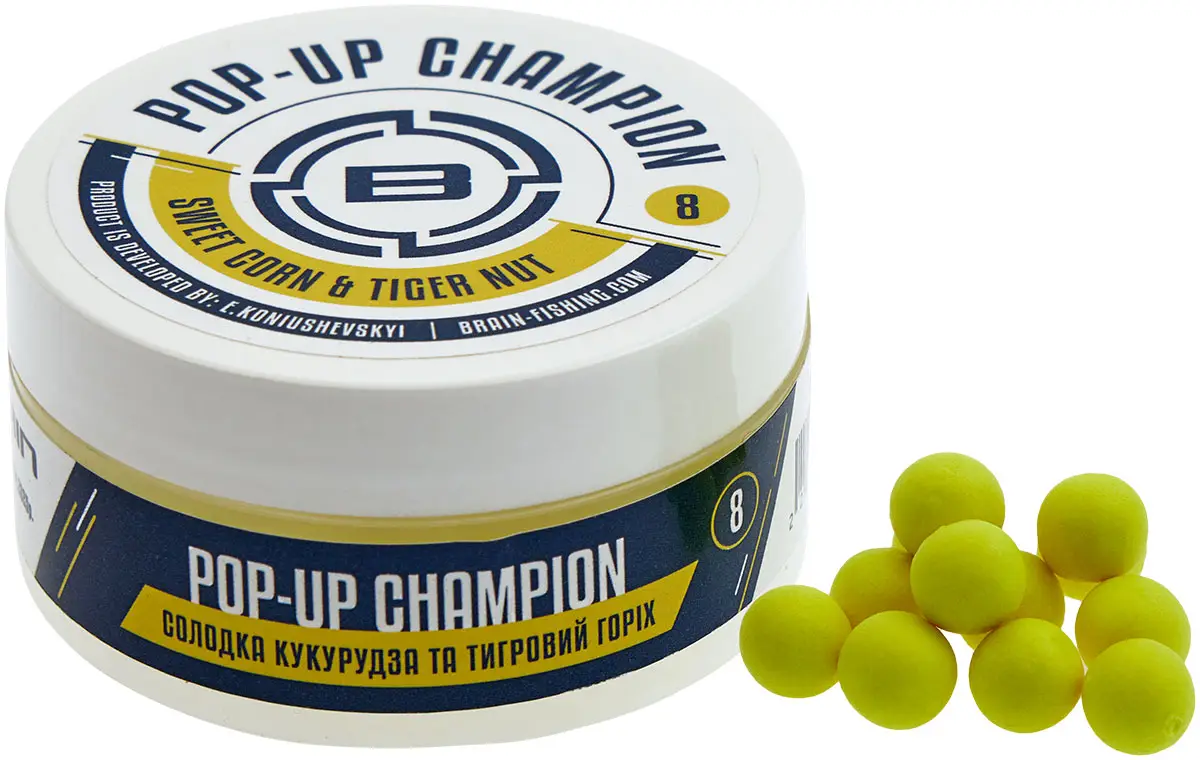 Бойлы Brain Champion Pop-Up Sweet Corn & Tiger Nut (кукуруза + тигровый орех) 6mm 34g