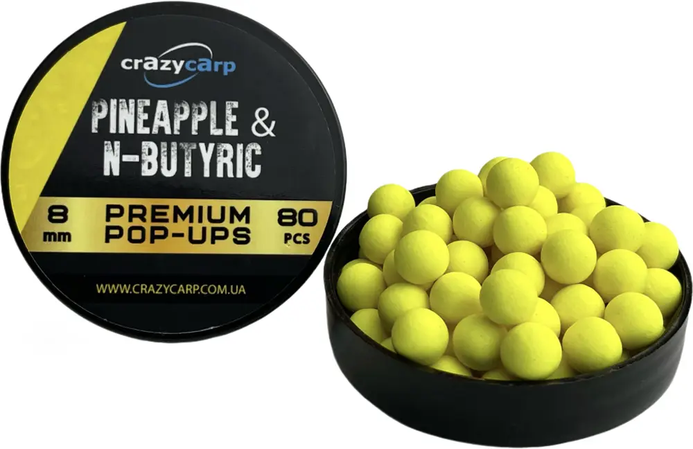 Бойли Crazy Carp Premium Pop-Ups 8mm Pineapple & N-Butyric (80шт/уп)