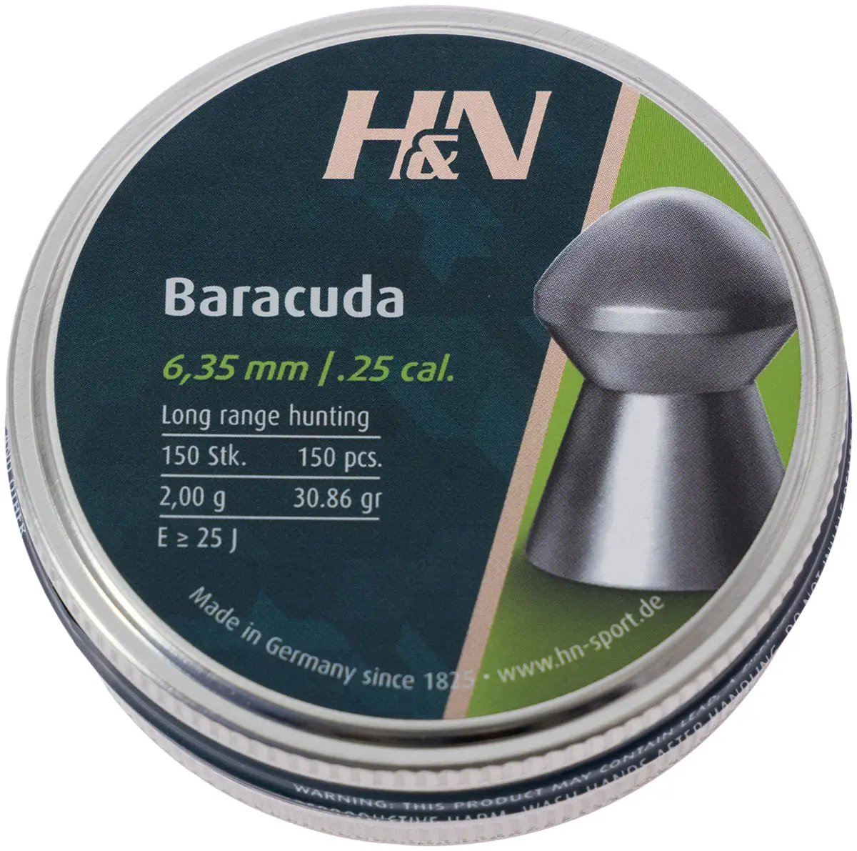 Пули пневматические H&N Baracuda Smooth. Кал. 6.35 мм. Вес - 2 г. 150 шт/уп