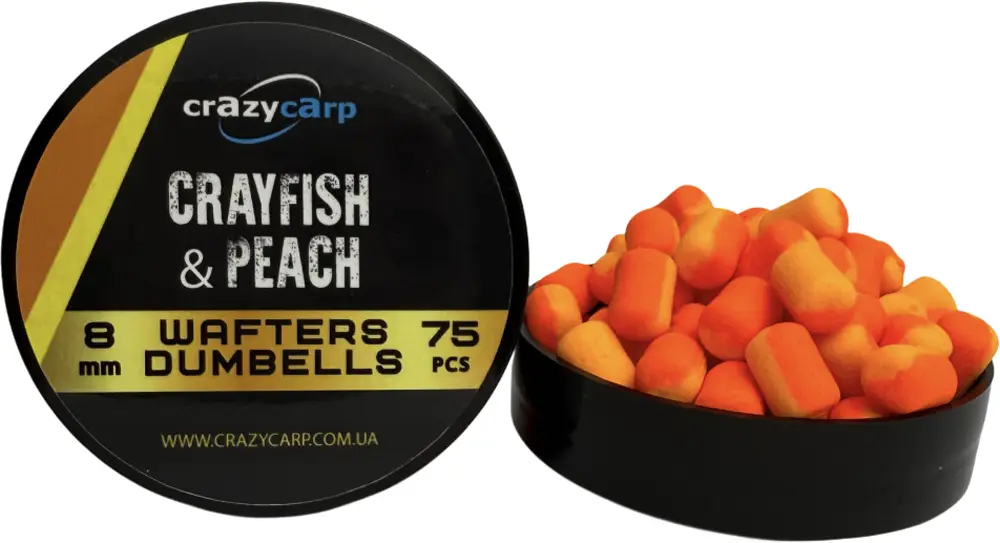 Бойли Crazy Carp Wafters Dumbbells 8x10mm Crayfish & Peach (75шт/уп)
