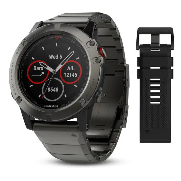 Навігатор Garmin Fenix 5X Sapphire портативний з мет. браслетом к:сірий
