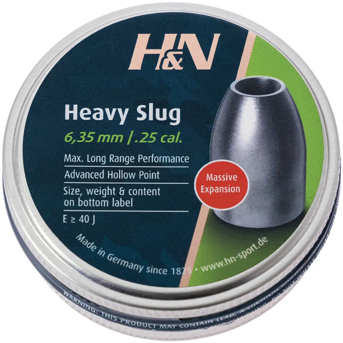 Пули пневматические H&N Slug HP Heavy кал. 6.35 мм. Вес - 2,59 г. 100 шт/уп