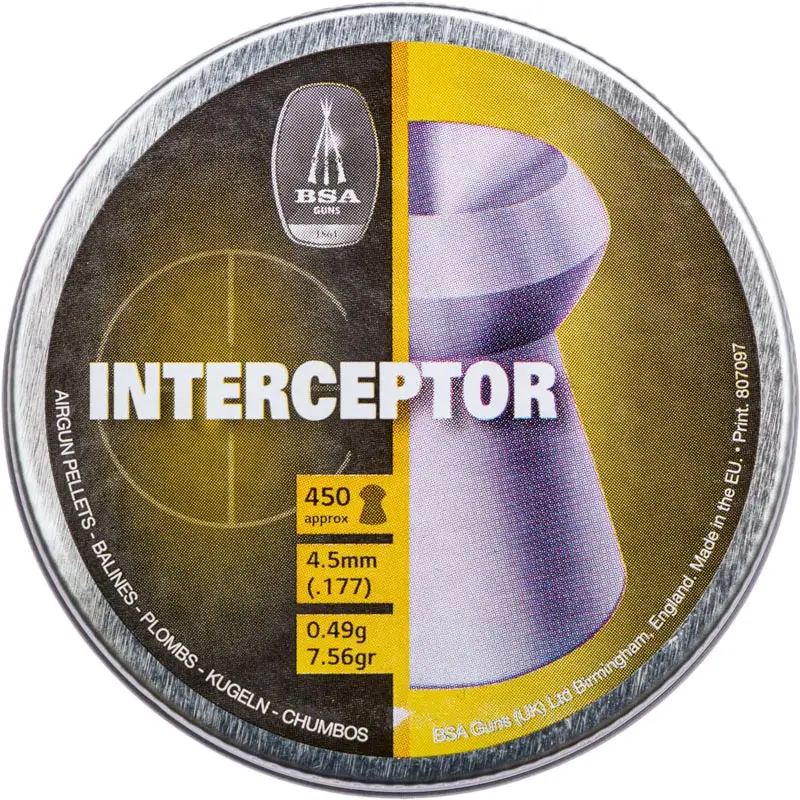 Пули пневматические BSA Interceptor 4.5 мм масса 0.49 г 450 шт/уп