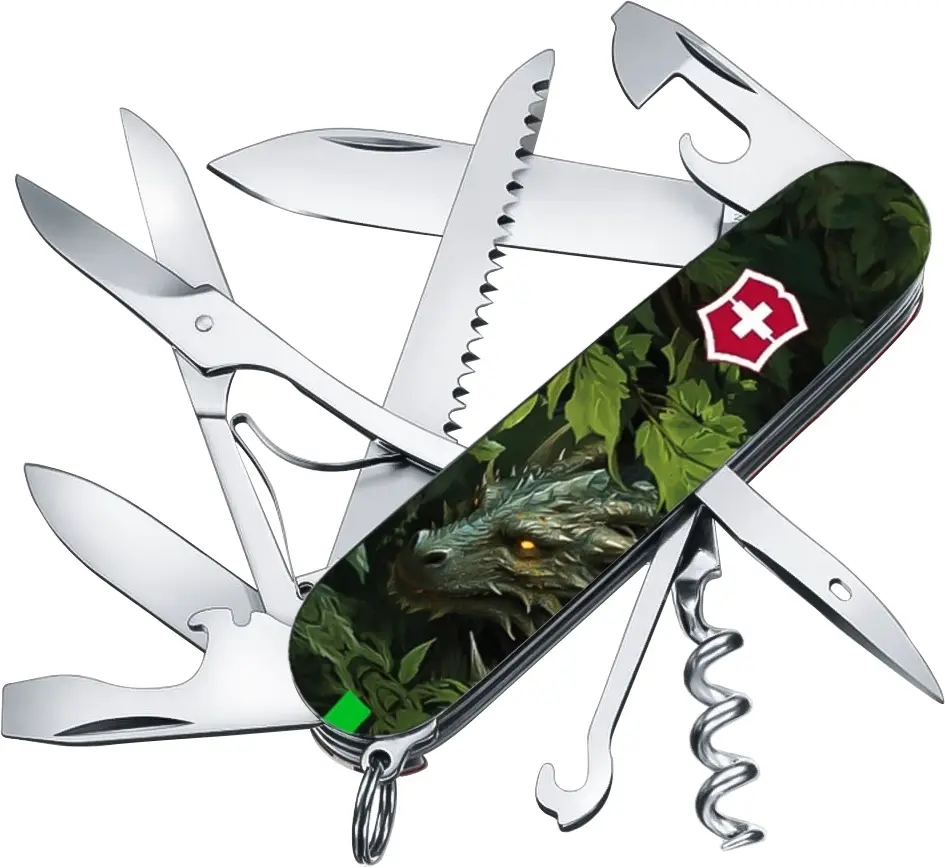 Ніж VICTORINOX 1.3713.3_Z3240p Swiss Army Huntsman Zodiac Зелений дерев’яний дракон