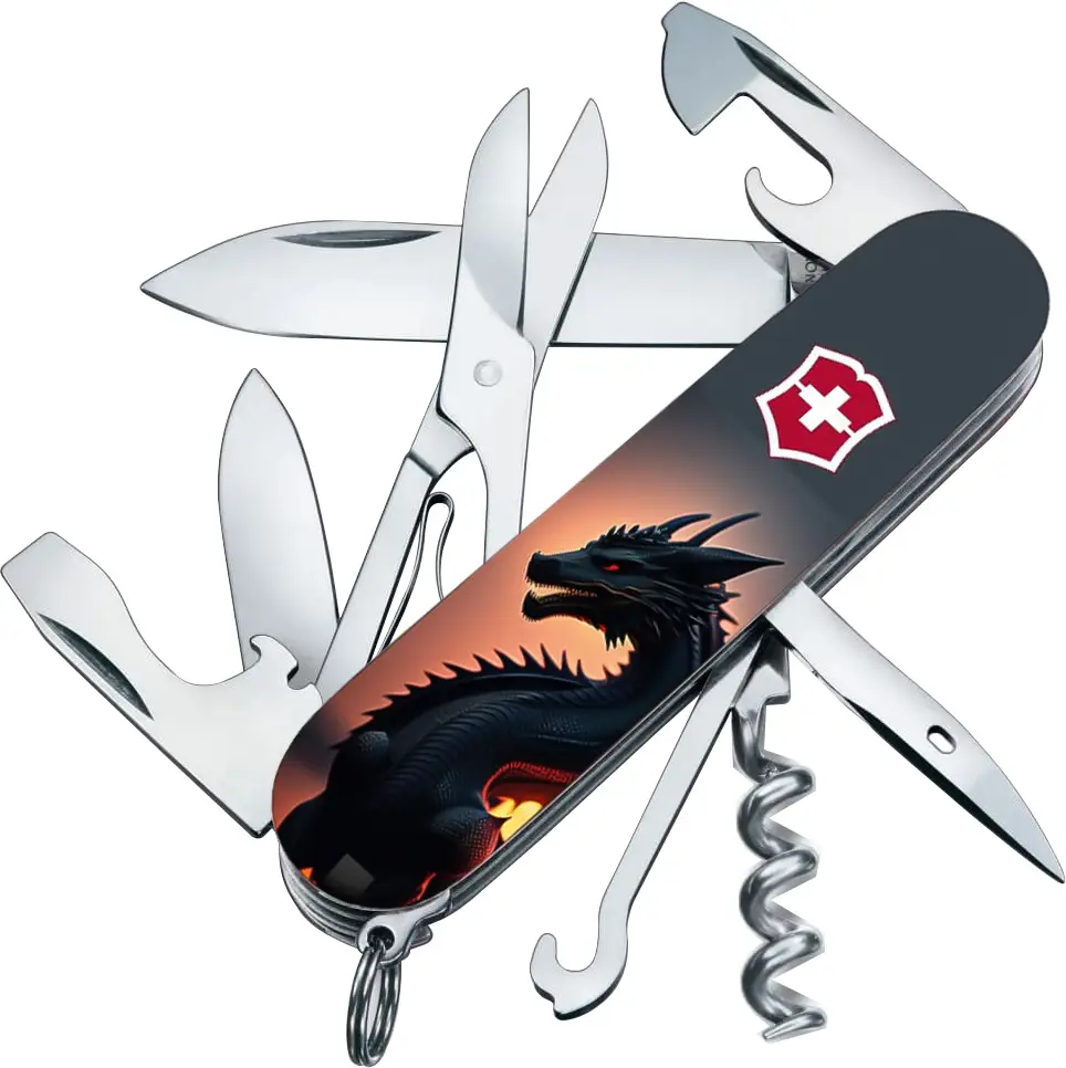 Нож VICTORINOX 1.3703.3_Z3270p Swiss Army Climber Zodiac. Дракон в солнечных лучах