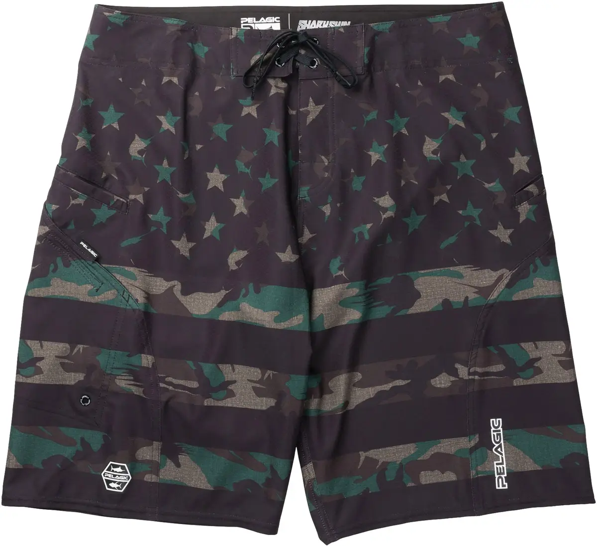 Pelagic Sharkskin Americamo Boardshorts 2.0 32 Green Fish Camo 3580161