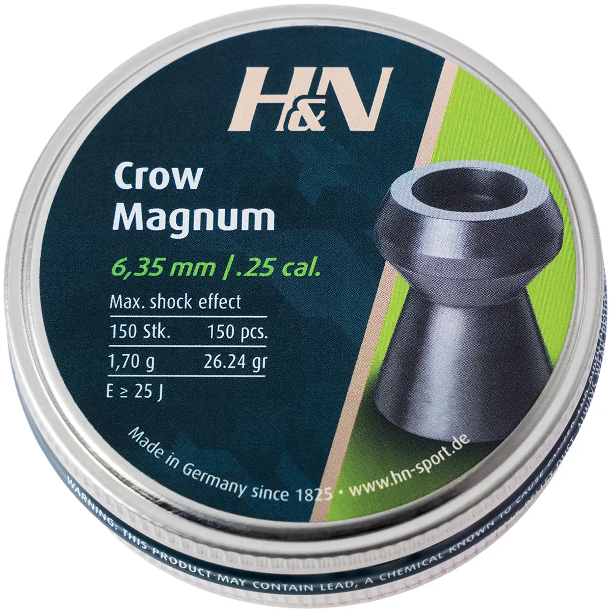 Пули пневматические H&N Crow Magnum. Кал. 6.35 мм. Вес - 1.7 г. 150 шт/уп
