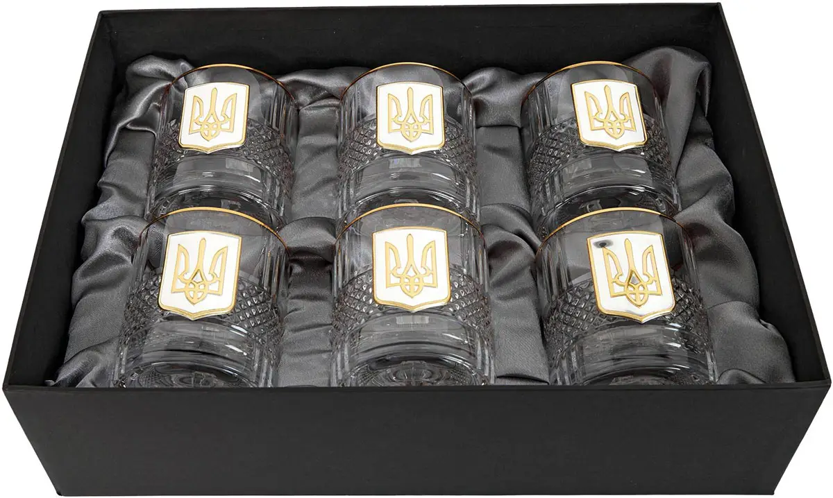 Подарочный набор стаканов Boss Crystal "Тризуб" с золотыми и серебряными накладками