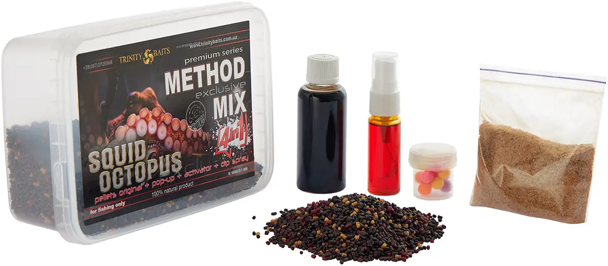 Метод Микс Trinity Squid Octopus 4 в 1 (Pellets, Pop-Up, Aromix, Dip Spray)