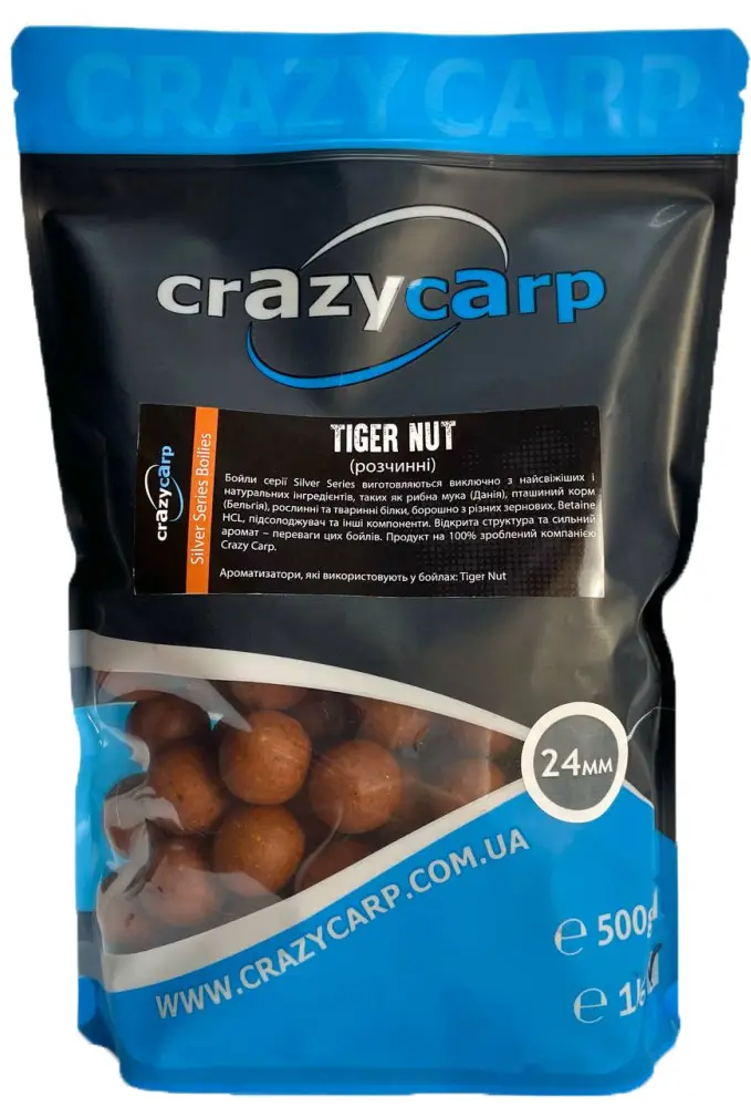 Бойли Crazy Carp Silver Series Soluble 24мм Tiger Nut & Sweetcorn 1кг
