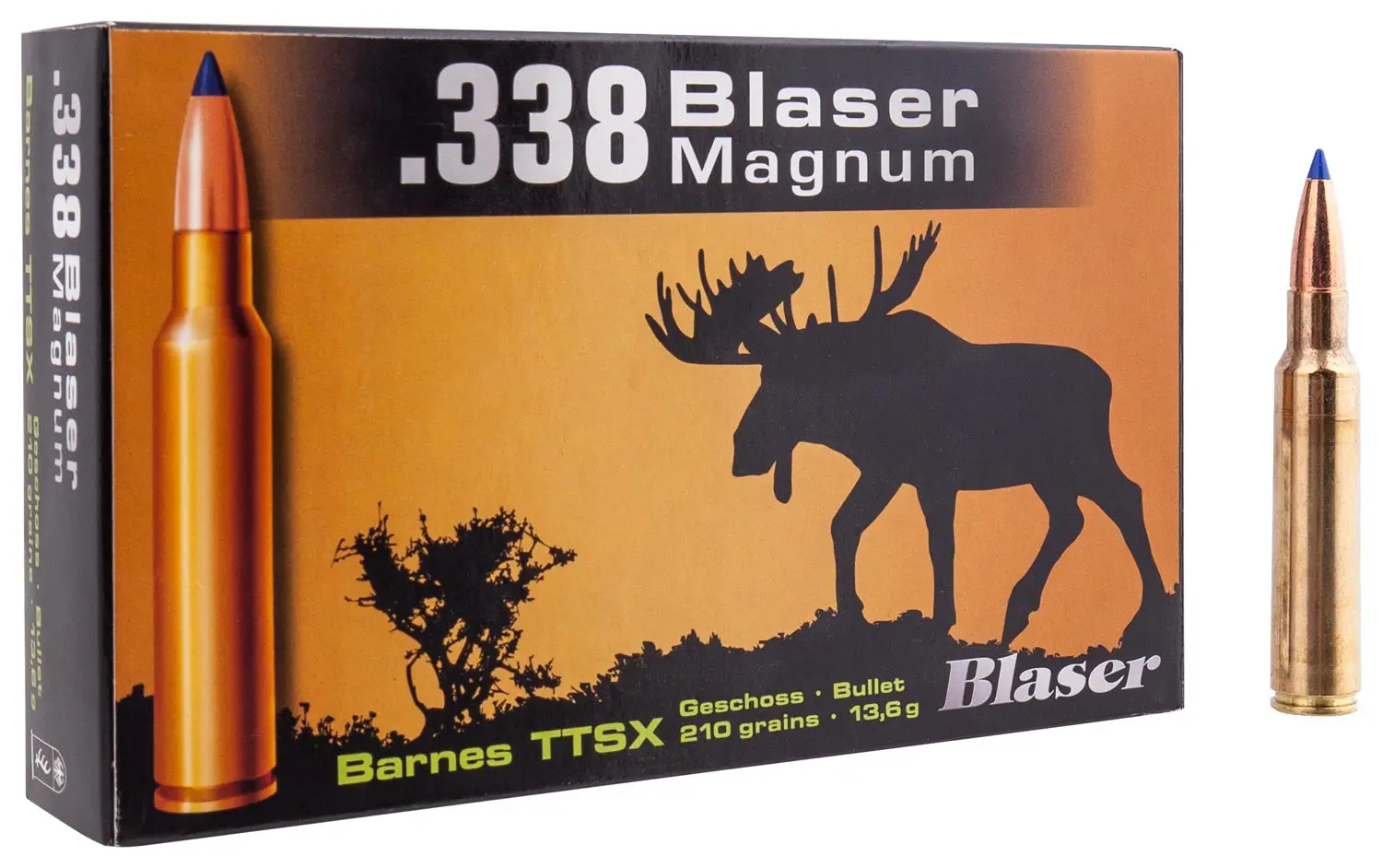 Патрон Blaser Barnes TTSX кал .338 Blaser Magnum масса пули - 13,65 грамм / 210 гран.