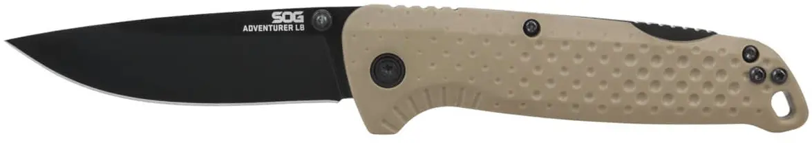 SOG Adventurer LB Folding Knife - 3.5" 5CR15MOV Blade With FDE + Black Handle (Blister Pack)