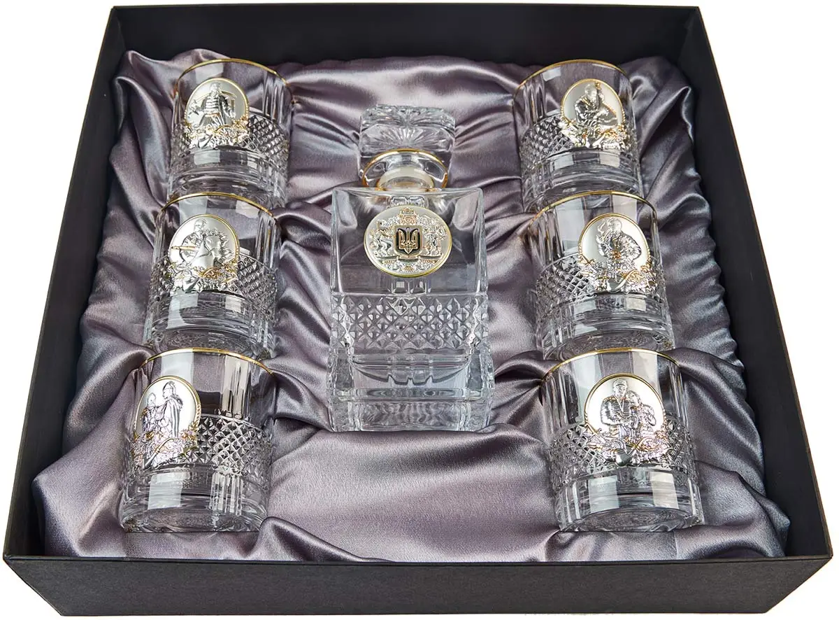 Подарочный набор стаканов для виски Boss Crystal "Гербовый с казаками" графин