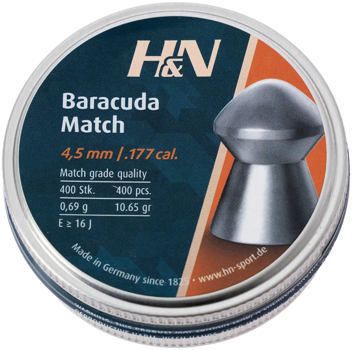 Пули пневматические H&N Baracuda Match кал. 4.51 мм. Вес -  0.69 г. 400 шт/уп