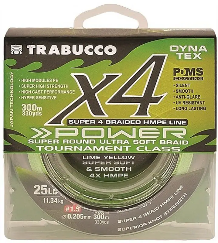 Шнур Trabucco Dyna-Tex 4X Power 150m (lime yellow) #3.0/0.285mm 40lb/18.14kg