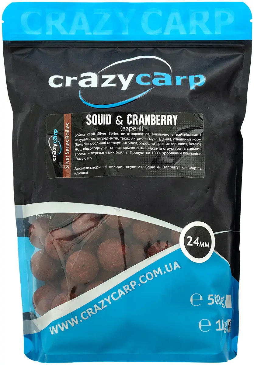 Бойли Crazy Carp Silver Series 24мм Squid & Cranberry 1кг