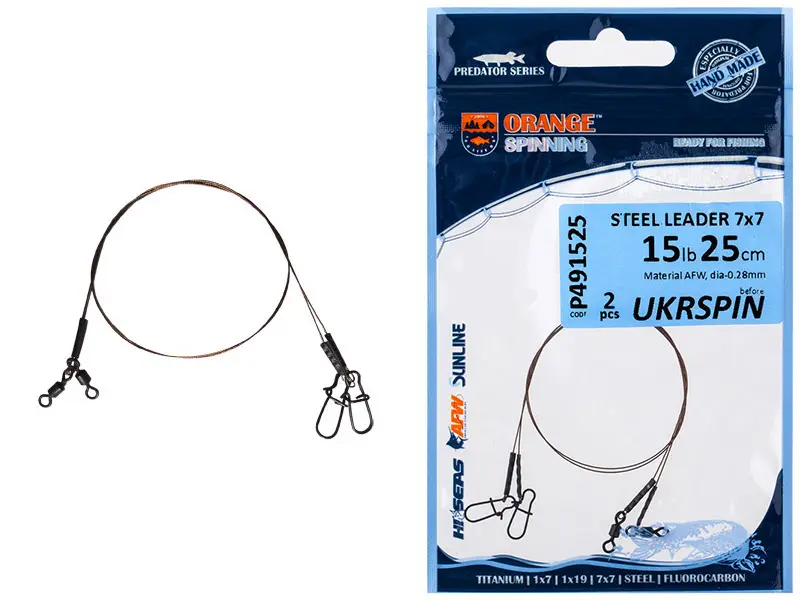 Повідець UKRSPIN Orange Spinning AFW 1х7 50см 4кг(30lb)/0.3 мм (2шт/уп)