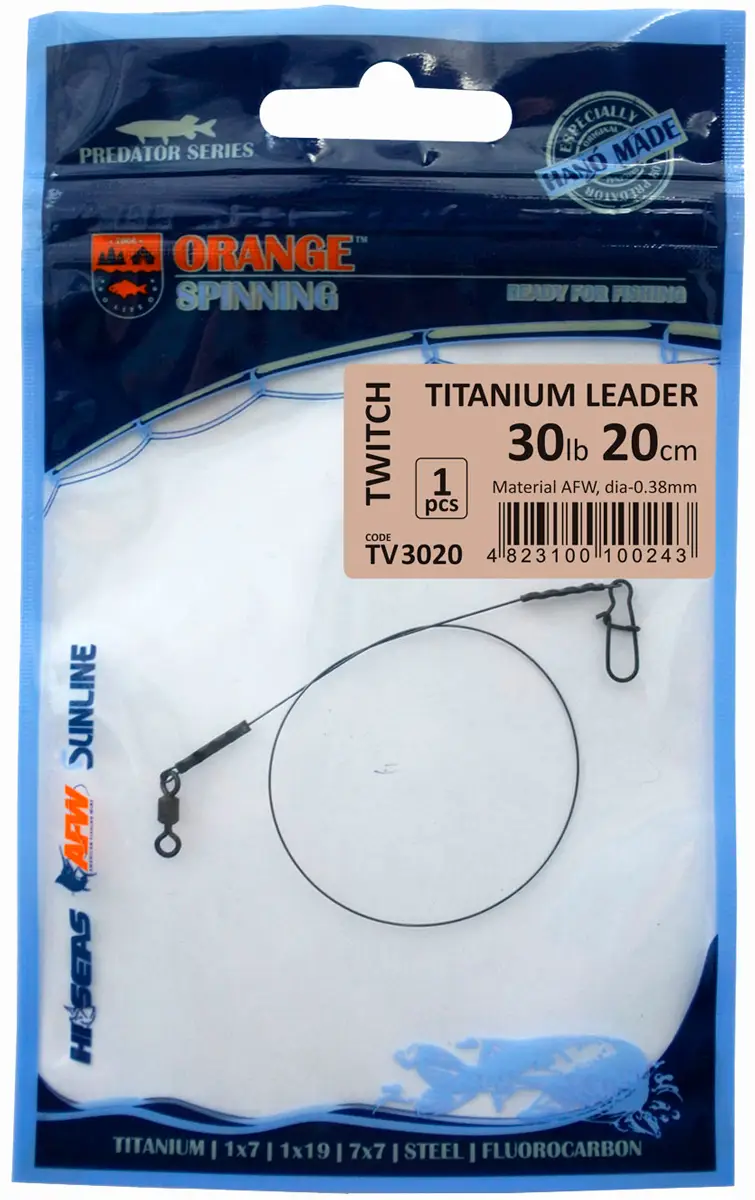 Повідець Ukrspin Orange Spinning титан AFW з вертлюгом 15см 9кг(20lb)/0.35 мм