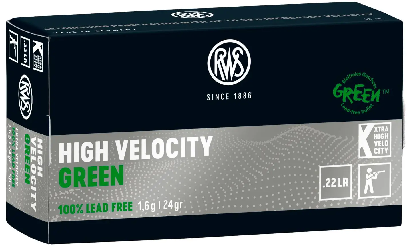 Патрон RWS High Velosity Green кал. 22 LR куля Lead free RN маса 1,6 г (24 грана)