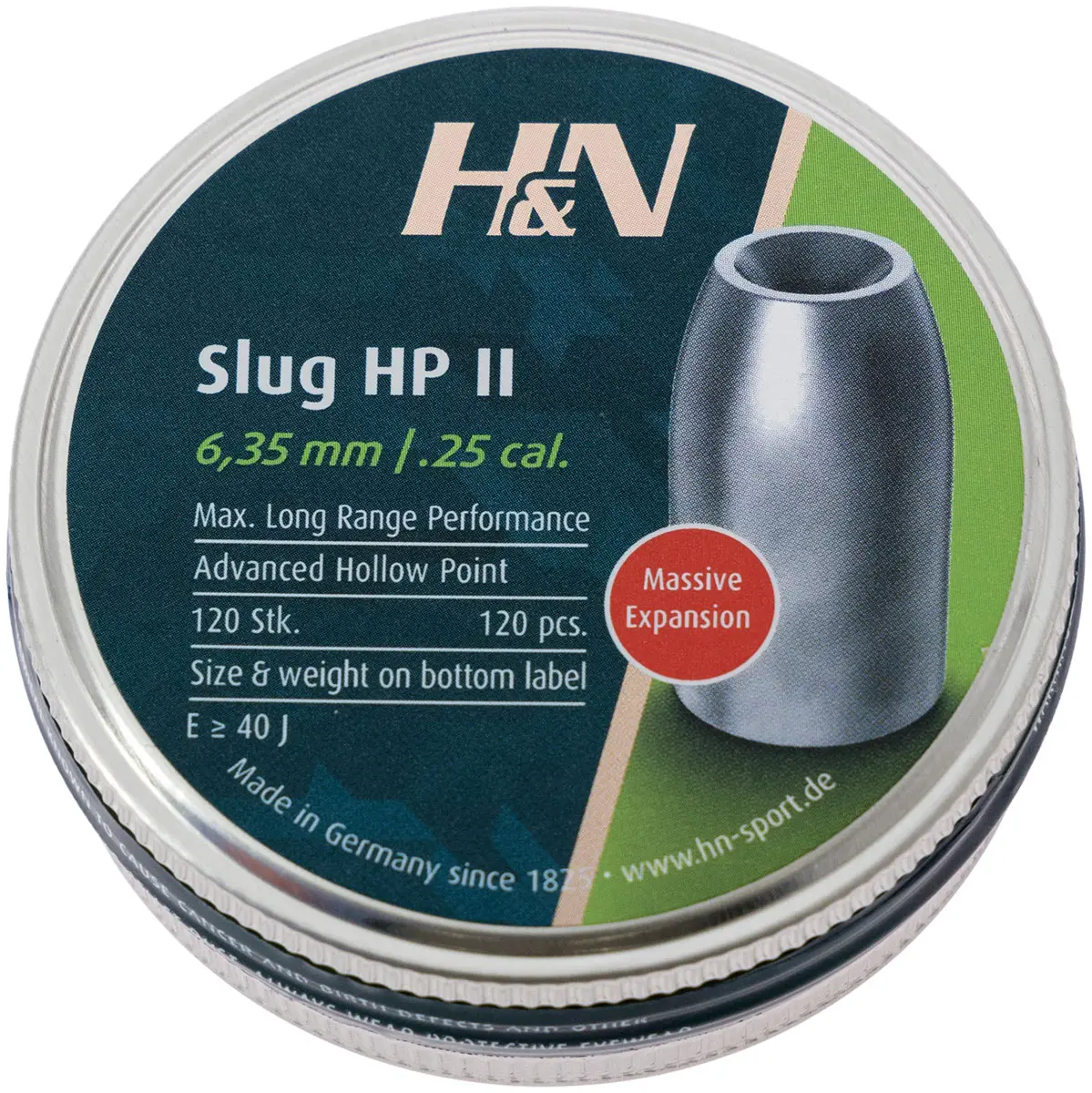 Пули пневматические H&N Slug HP II кал. 6.35 мм. Вес - 1,81 г. 120 шт/уп