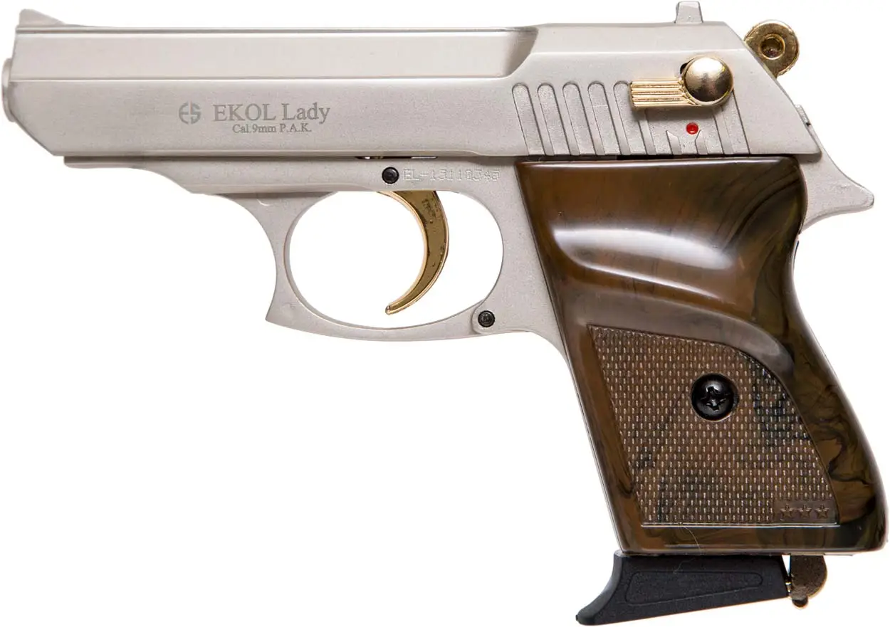 Пістолет стартовий EKOL LADY кал. 9 мм. Колір - білий сатин з позолотою