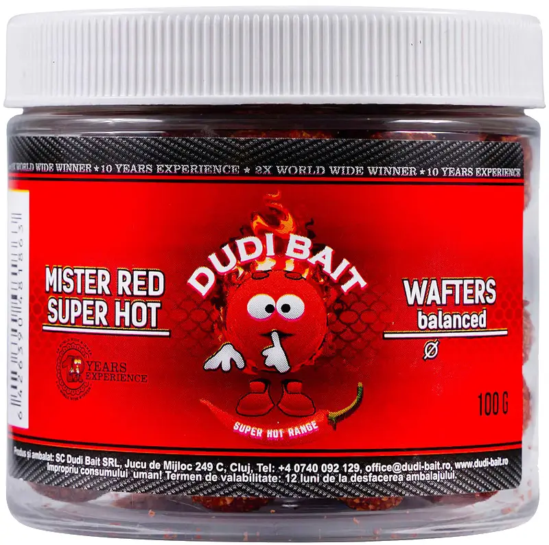 Бойлы Dudi Baits Hook Bait Wafters Balanced Mister Red Super Hot 12mm & 14mm 100g