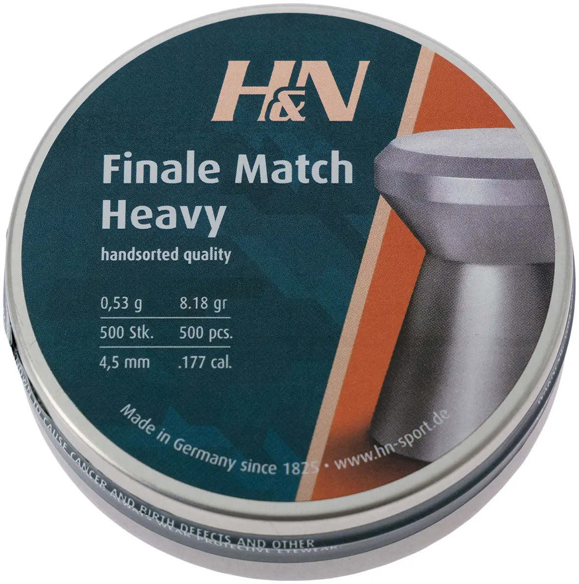 Пули пневматические H&N Finale Match Heavy. Кал. 4.мм. Вес - 0.53 г. 500 шт/уп