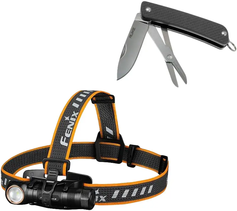 Ліхтар налобний Fenix HM61R + ніж Ruike S22 Black