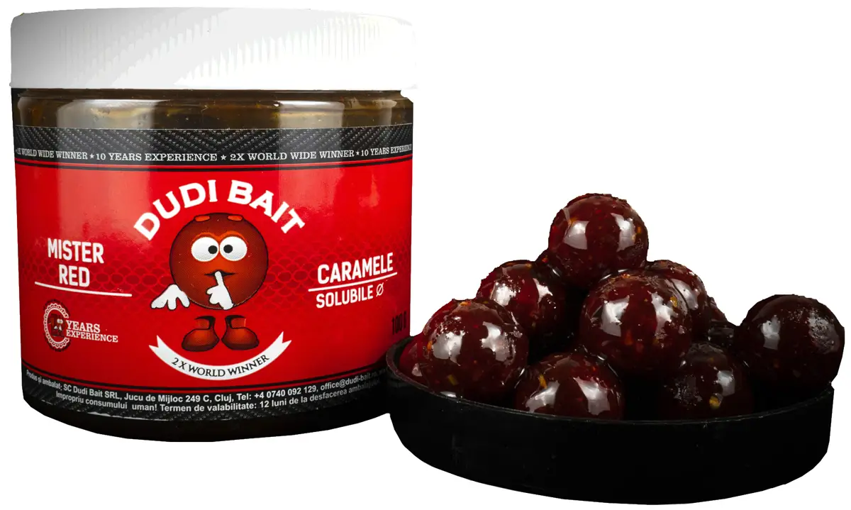 Бойлы Dudi Baits Hook Bait Caramele Solubile Mister Red Super Hot 16mm 100g