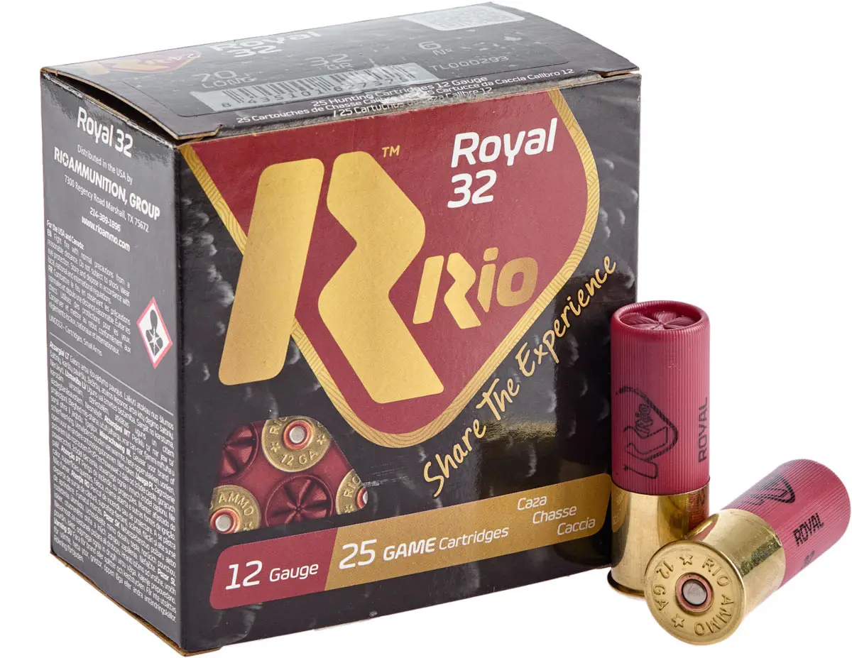 Патрон RIO Royal 32 кал. 12/70 дробь № 2/0 (4,50 мм)  навеска 32 г нач. скорость - 405 м/с