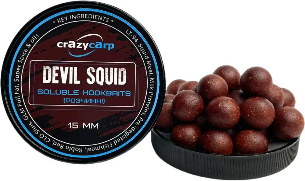 Бойли Crazy Carp Soluble Hookbaits 15мм Devil Squid 125г