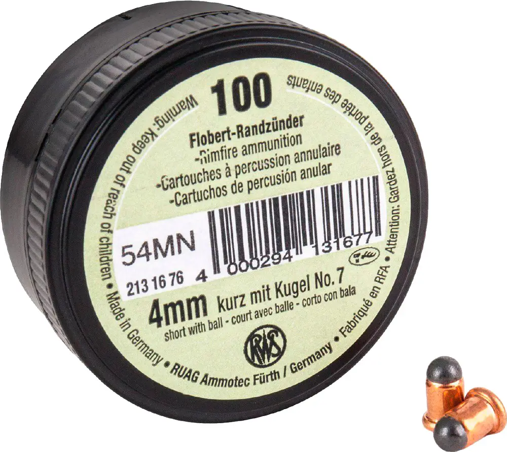 Патрон Флобера RWS Flobert Cartridges кал. 4 мм kurz (Short) пуля - ball №7 (свинцовый шарик). Упаковка 100 шт.