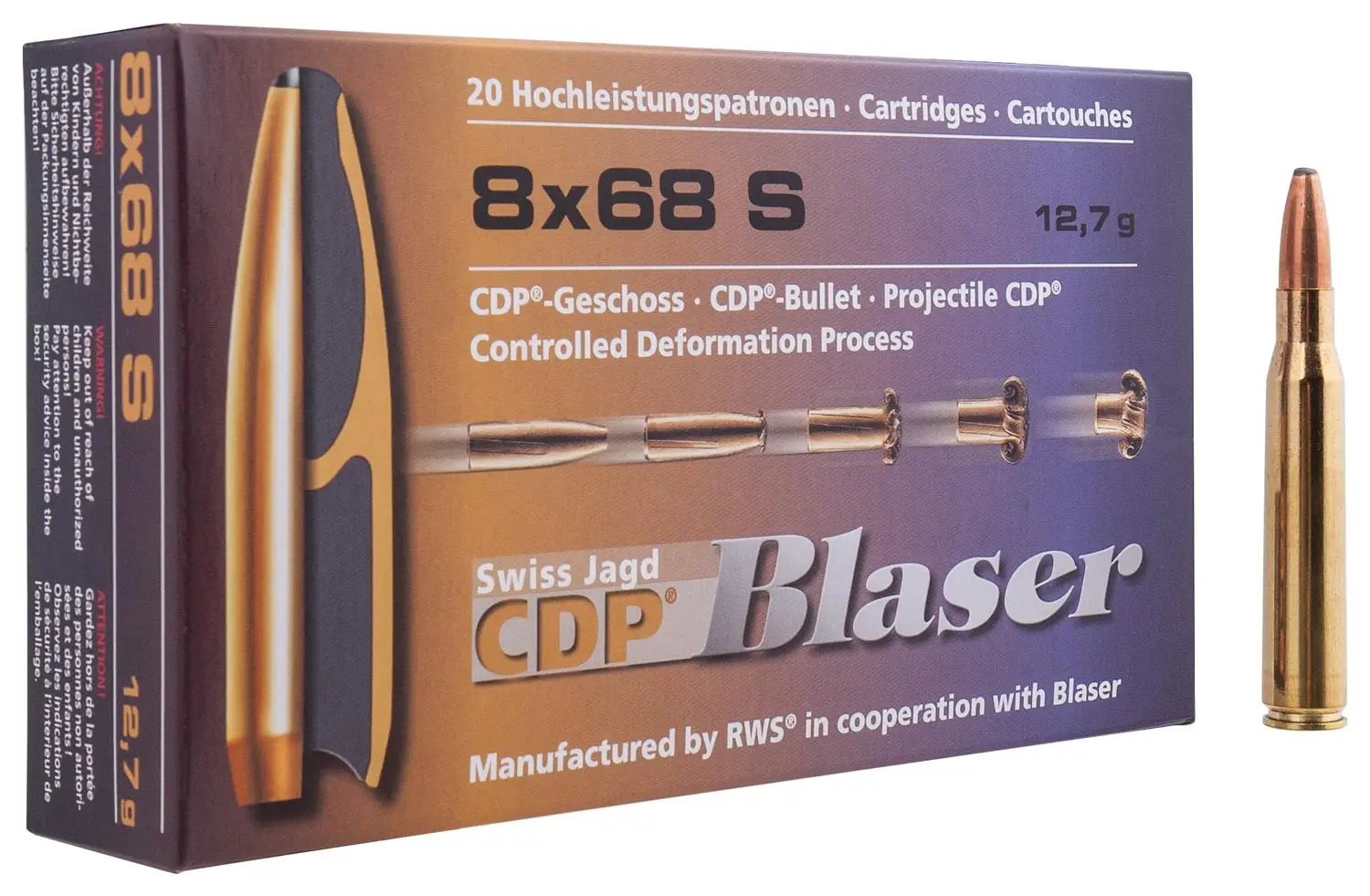 Патрон Blaser кал. 8х68 S пуля CDP масса 12,7 грамма/ 196 гран