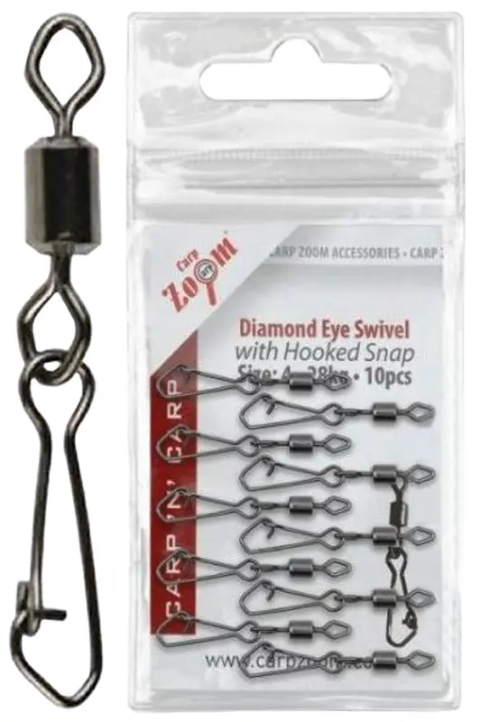 Вертлюжок з застібкою CarpZoom Diamond Eye Swivel with Hooked Snap #4 (10шт/уп)
