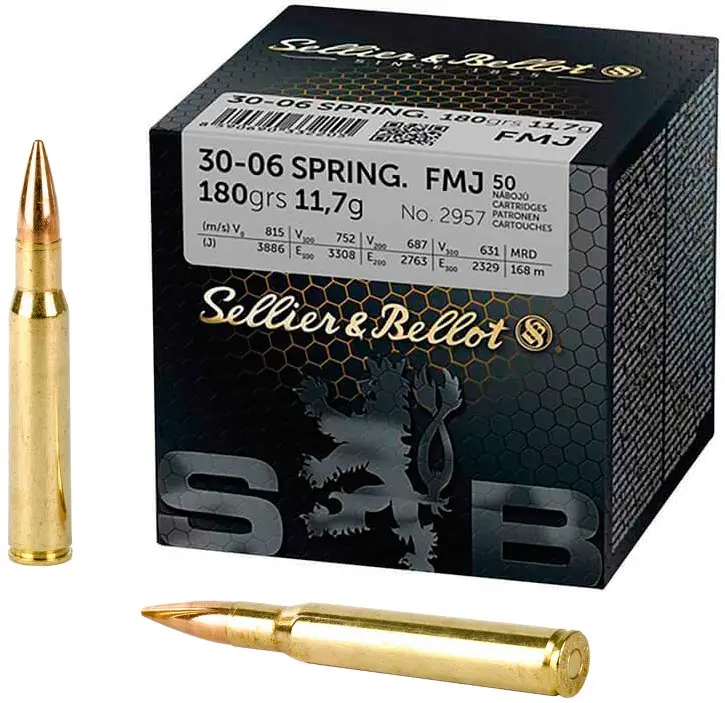 Патрон Sellier & Bellot кал. 30-06 Springfield пуля FMJ масса 9,55 грамма/ 147 гран. Нач. скорость 890 м/с