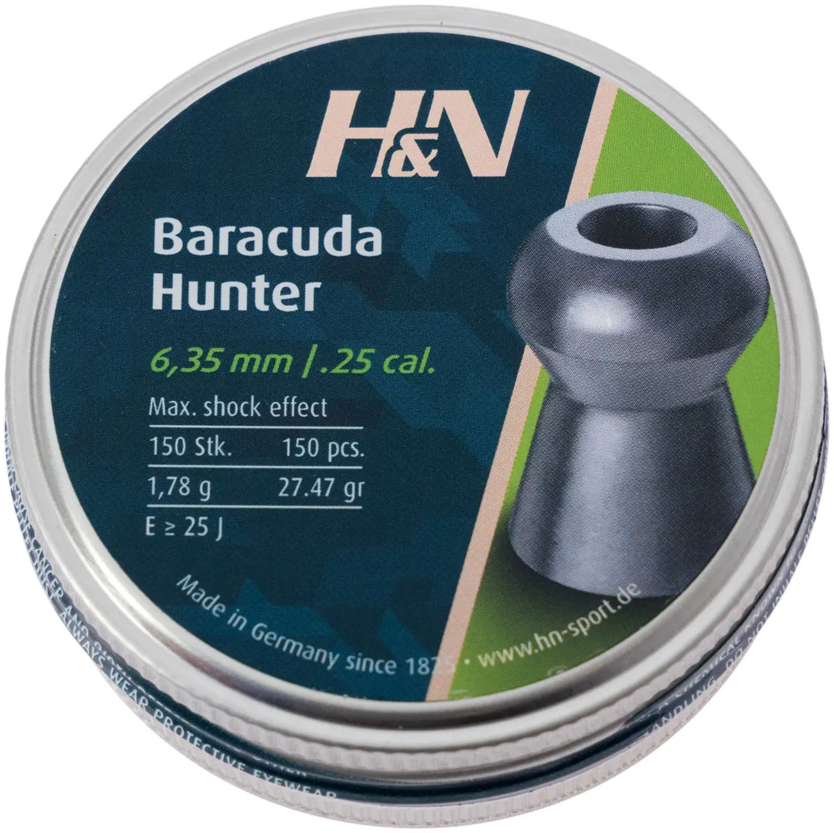 Пули пневматические H&N Baracuda Hunter. Кал. 6.35 мм. Вес - 1.78 г. 150 шт/уп